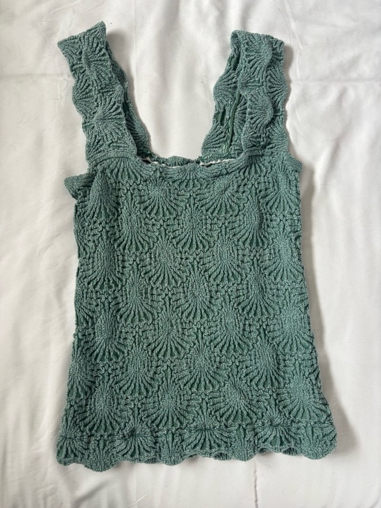 Free People Tops - Free People Sage Green Textured Crochet Tank